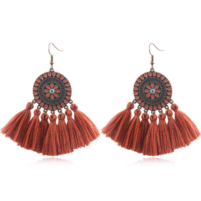 Women's Fashion Round Boho Vintage Tassel Earrings