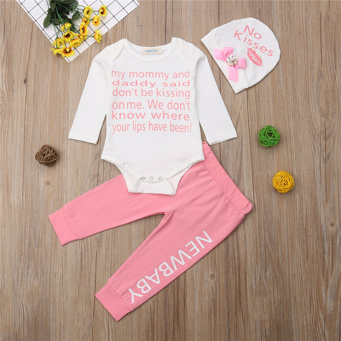 Letter cotton short sleeve hat three piece set
