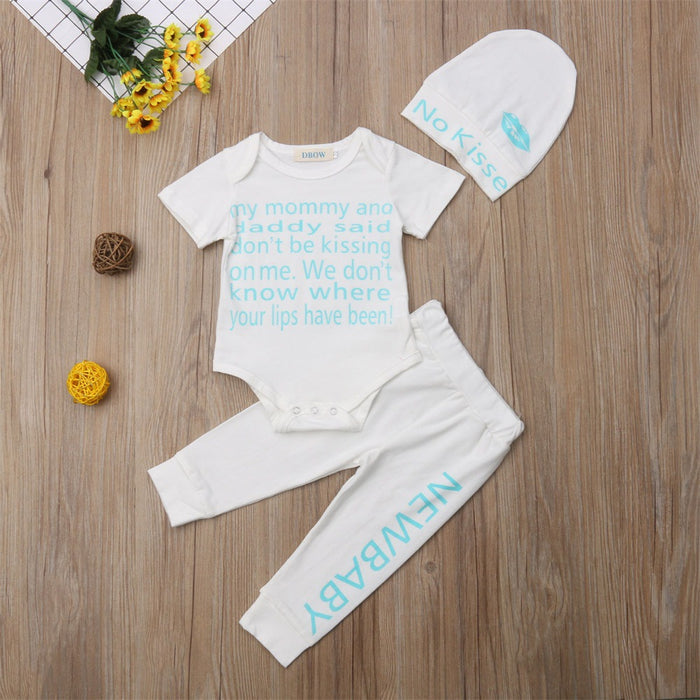 Letter cotton short sleeve hat three piece set