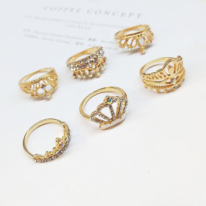 100Pcs Gold Plated Shine Crown Crystal Rings,Assorted style