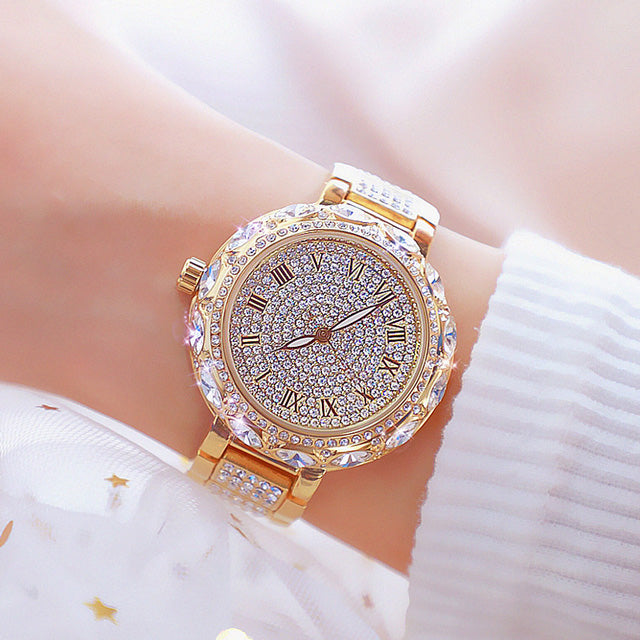 Fashion Stainless Steel Rhinestone Crystal Ladies Quartz Watch Dress Clock