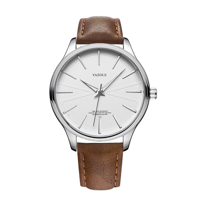 Yazole Men Fashion Simple Casual Quartz Watch Minimalist Style Leather Business Wristwatch