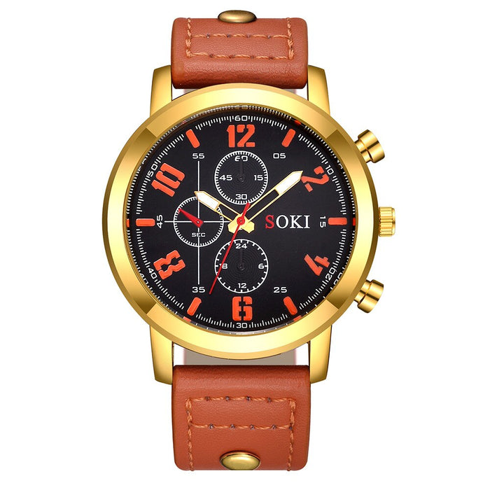 Fashion Mens Leather Strap Big Dial WristWatch Casual Quartz Sport Male Clock