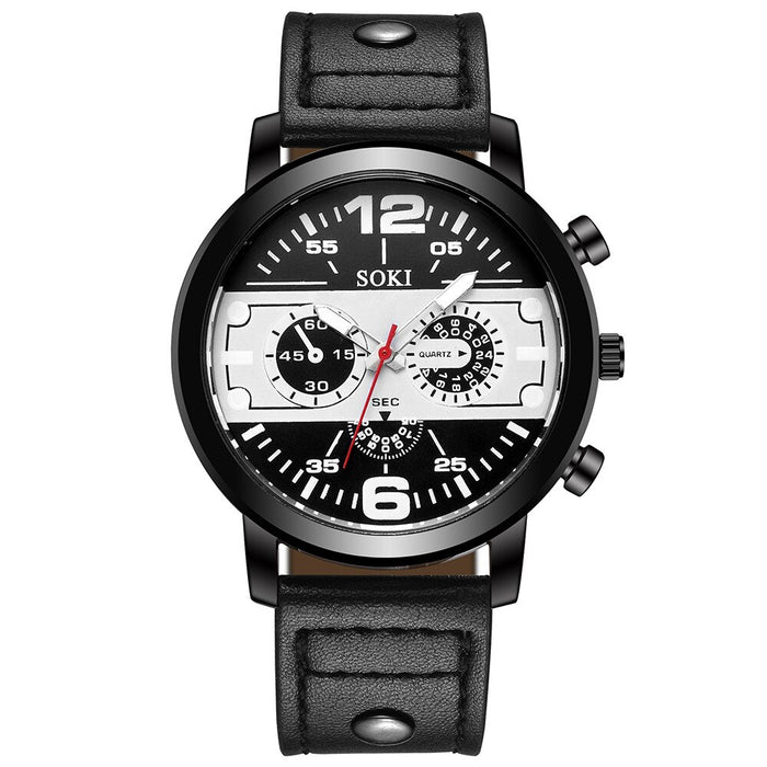 Men's Sports Leather Strap Quartz Wristwatch