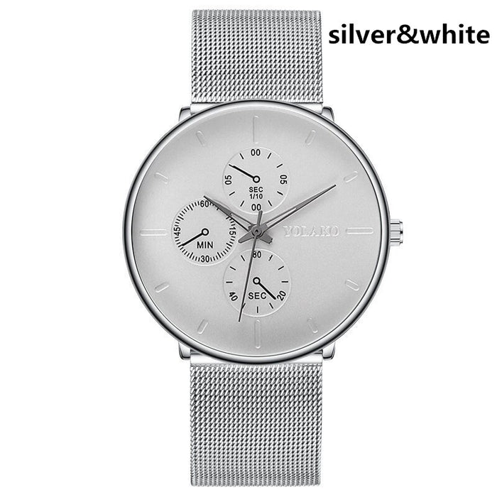 Men Mesh Band Steel Classic 3 Eyes Wristwatches