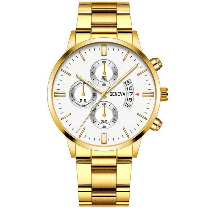 Men Luxury Golden Steel Metal Casual Calendar Quartz Wristwatches