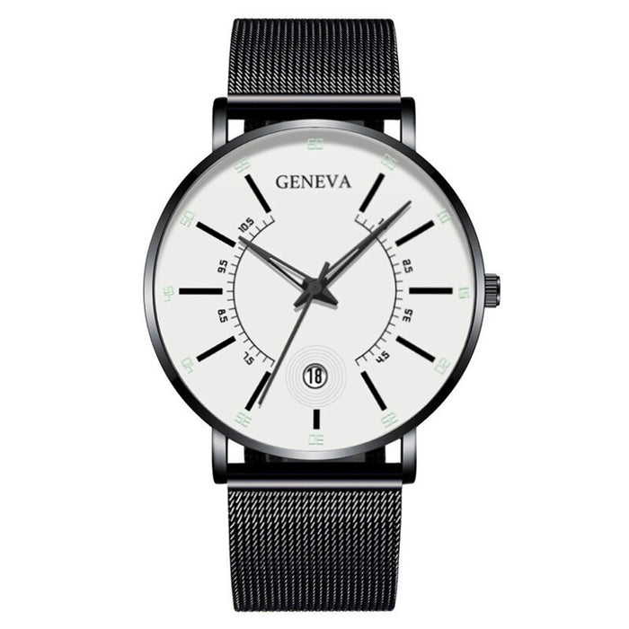 Mens Watches Casual Fashion Business Quartz Stainless Steel Mesh Belt Date Calendar