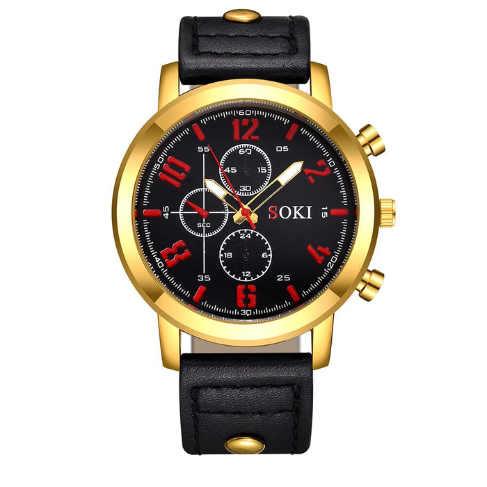 Fashion Mens Leather Strap Big Dial WristWatch Casual Quartz Sport Male Clock