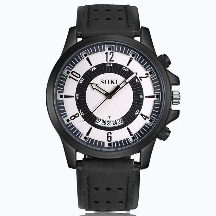 SOKI Retro Mens Classic Leather Strap Casual Quartz Wrist Watch Sport Male Clock