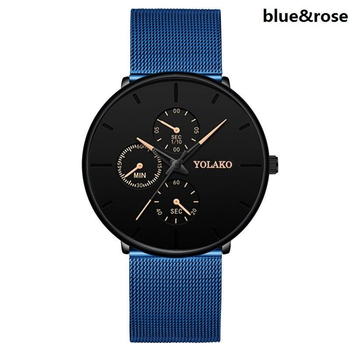 Men Mesh Band Steel Classic 3 Eyes Wristwatches