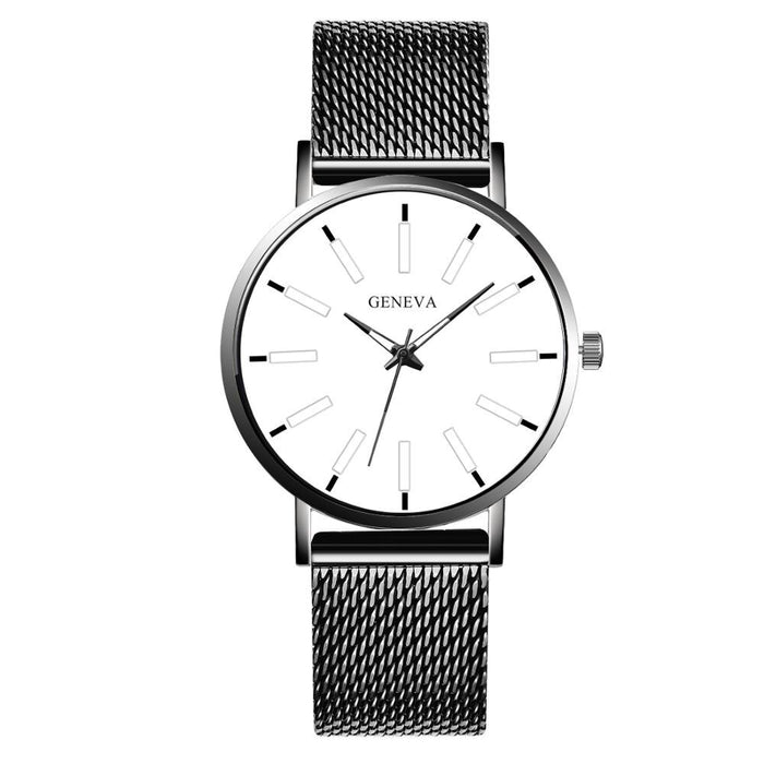 Men's Stainless Steel Watch Simple Mesh Band Classic Quartz Watch