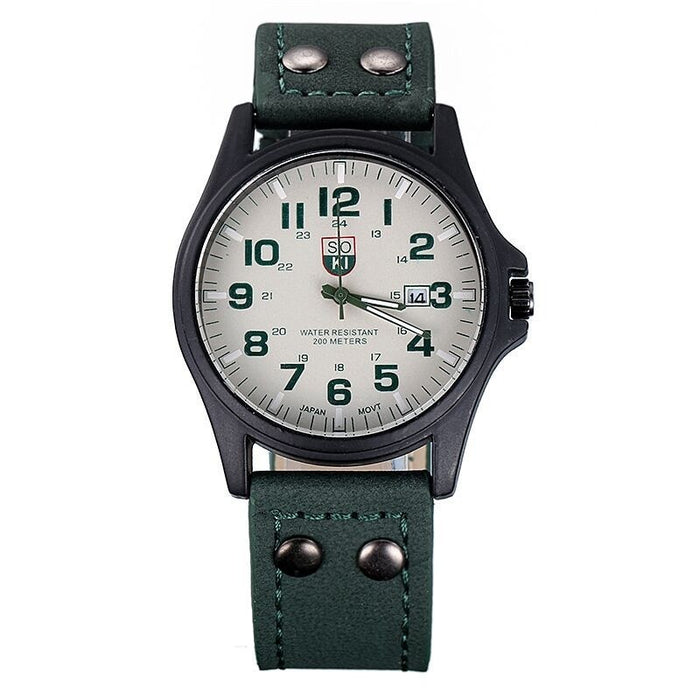 SOKI Men Watches Casual Leather Strap Number Dial Quartz Wristwatch