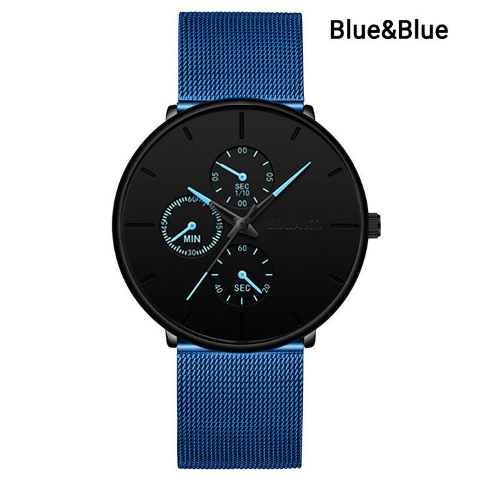 Men Mesh Band Steel Classic 3 Eyes Wristwatches