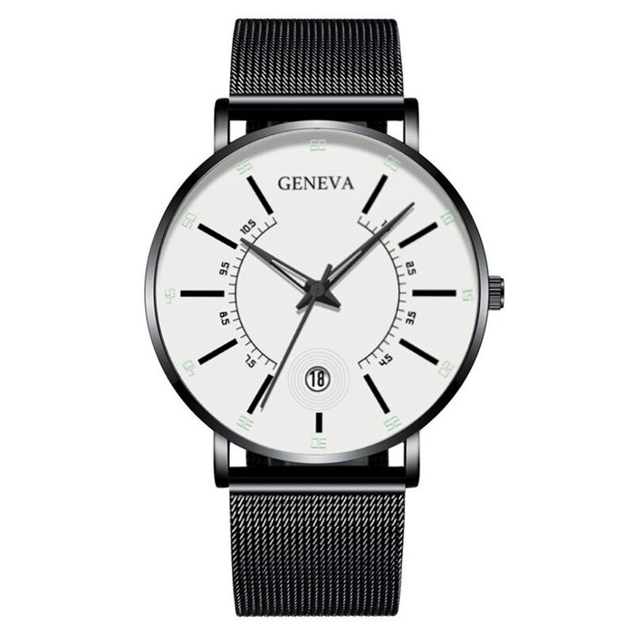 Luxury Watch Men Business Measuring Cool Calendar Thin Steel Mesh Band Quartz Watch