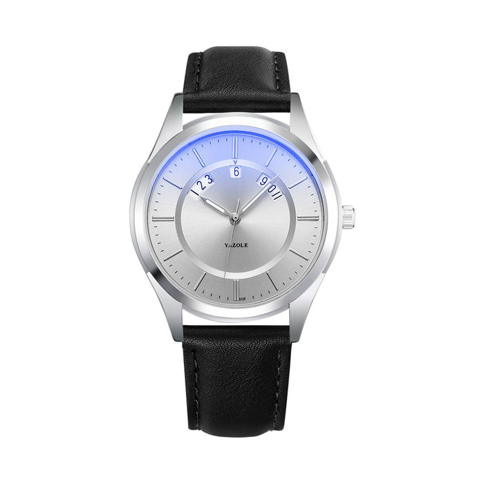 Yazole Fashion Calendar Waterproof Watch Men Leather Band Clock