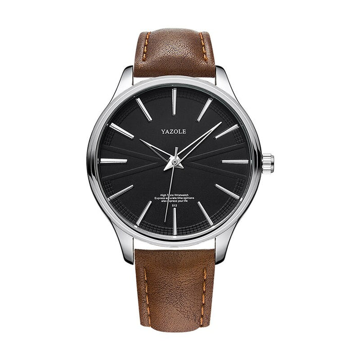 Yazole Men Fashion Simple Casual Quartz Watch Minimalist Style Leather Business Wristwatch