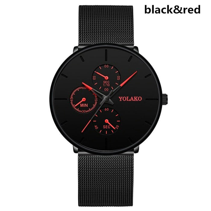 Men Mesh Band Steel Classic 3 Eyes Wristwatches