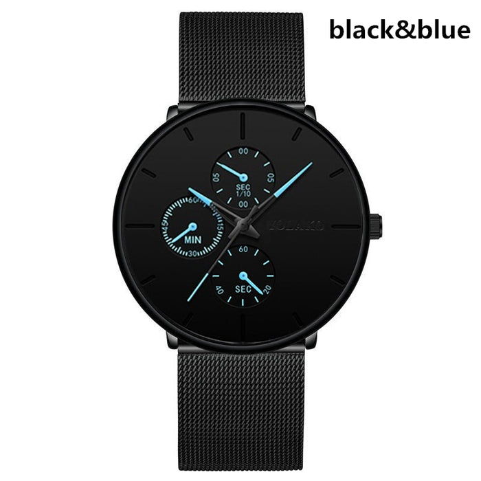 Men Mesh Band Steel Classic 3 Eyes Wristwatches