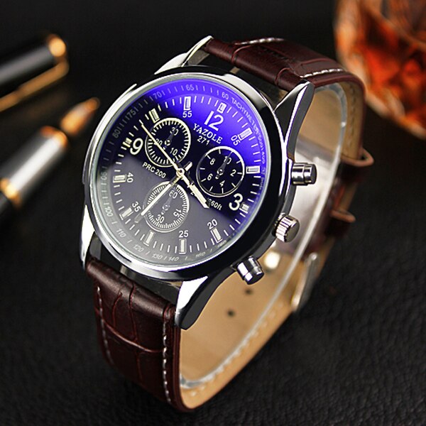 Yazole Blue Glass Surface Quartz Watch Business Fashion Unique Leisure Leather Watches