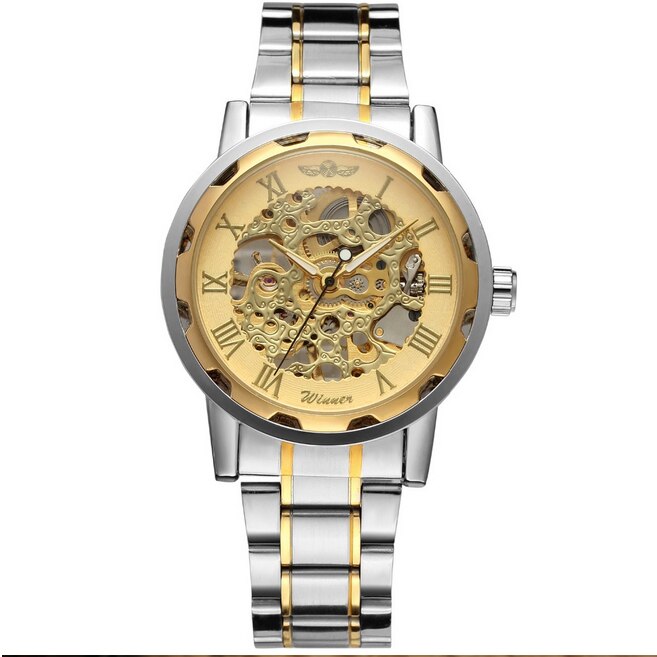 Winner Classic Mechanical Men Watch Stainless Steel Skeleton Luxury Automatic Wristwatch