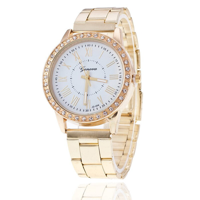 New Women Luxury Gold Quartz Stainless Steel Rhinestone Wristwatch