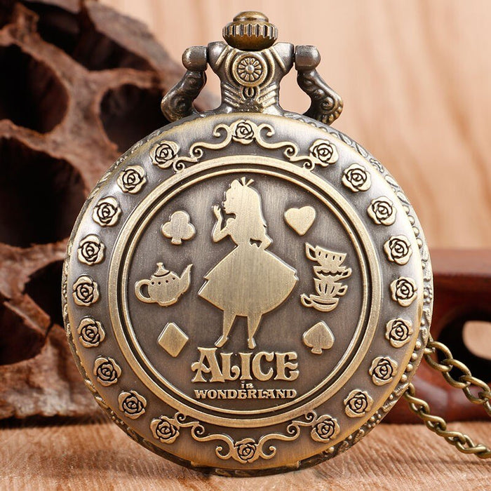 New Arrival Retro Alice In Wonderland Theme Bronze Quartz Pocket Watches