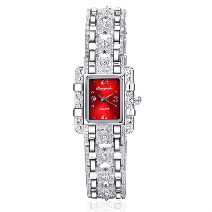 Women Watch Rectangle Dial Silver Stainless Steel Crystal Watches Fashion Quartz