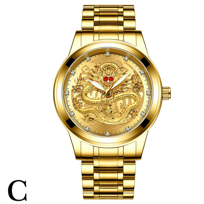 FNGEEN Brand Men Watch 3D Dragon Face Luxury Gold Male Quartz Watch
