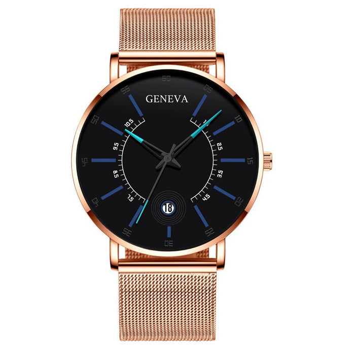 Luxury Watch Men Business Measuring Cool Calendar Thin Steel Mesh Band Quartz Watch