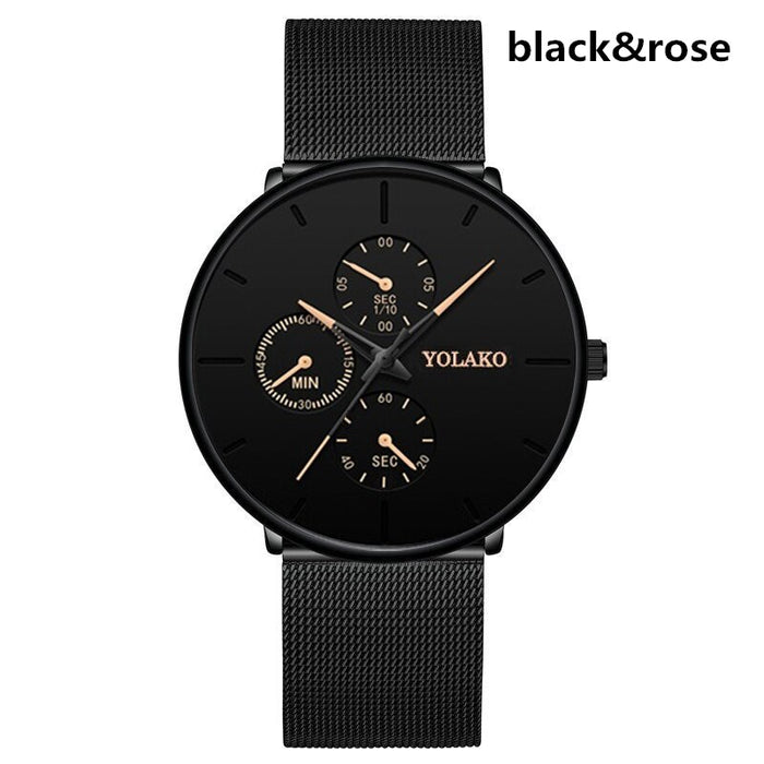 Men Mesh Band Steel Classic 3 Eyes Wristwatches