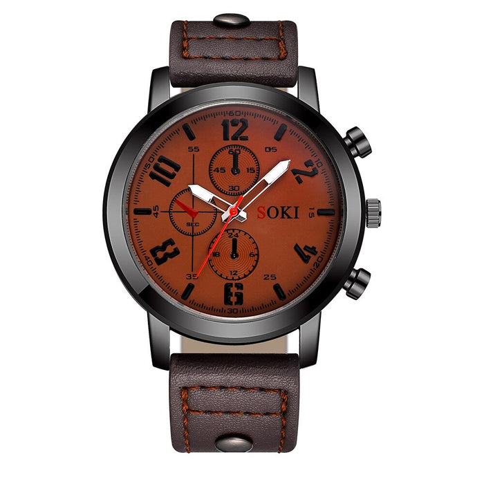 Fashion Mens Leather Strap Big Dial WristWatch Casual Quartz Sport Male Clock