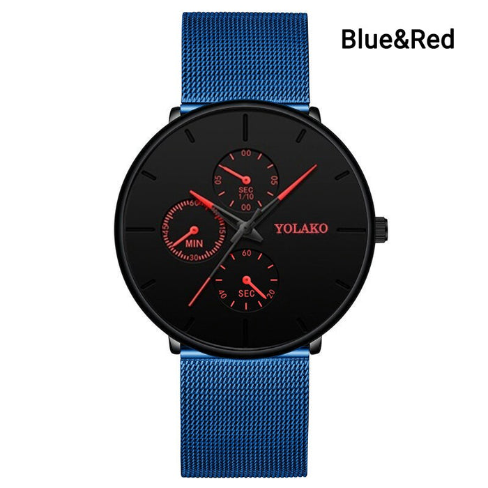 Men Mesh Band Steel Classic 3 Eyes Wristwatches