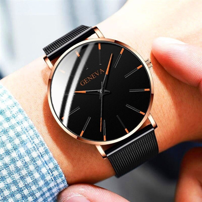 Men's Stainless Steel Watch Simple Mesh Band Classic Quartz Watch