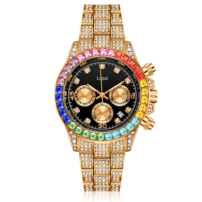 Lvpai Brand Men Watch Women Iced Out Diamond Hip Hop Fashion Large Dial Calendar Lover Ladies Quartz Wrist Watch Montre Femme
