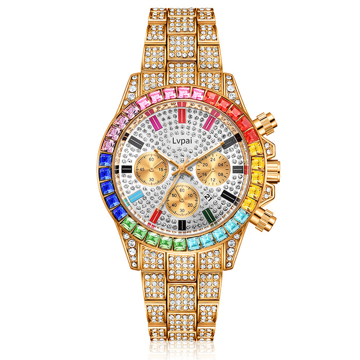 Lvpai Brand Men Watch Women Iced Out Diamond Hip Hop Fashion Large Dial Calendar Lover Ladies Quartz Wrist Watch Montre Femme
