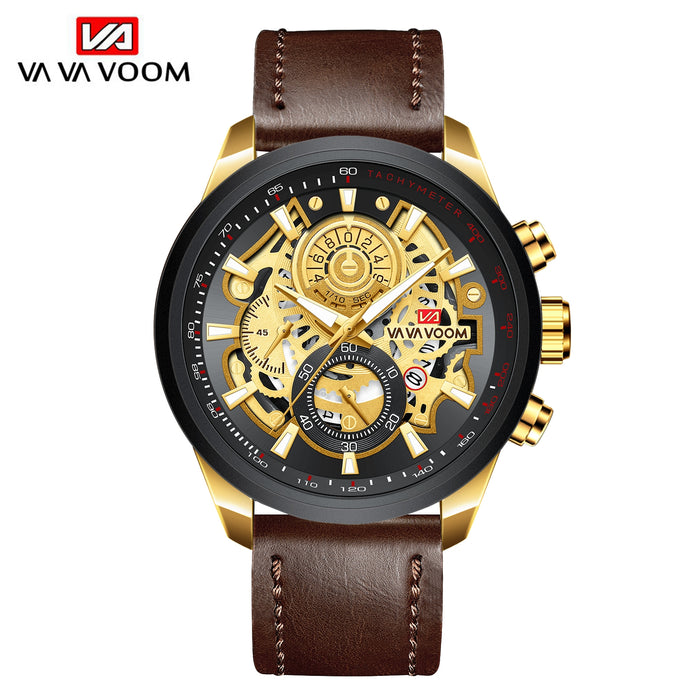 Men Watch Sports Fashion Mechanical Style Leather Business Calendar Waterproof WristWatch