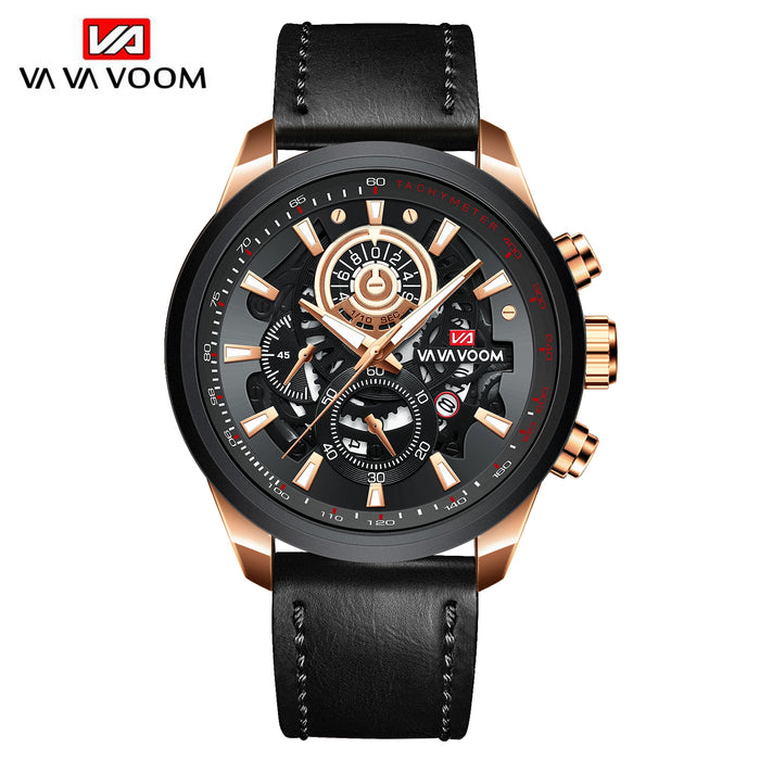 Men Watch Sports Fashion Mechanical Style Leather Business Calendar Waterproof WristWatch