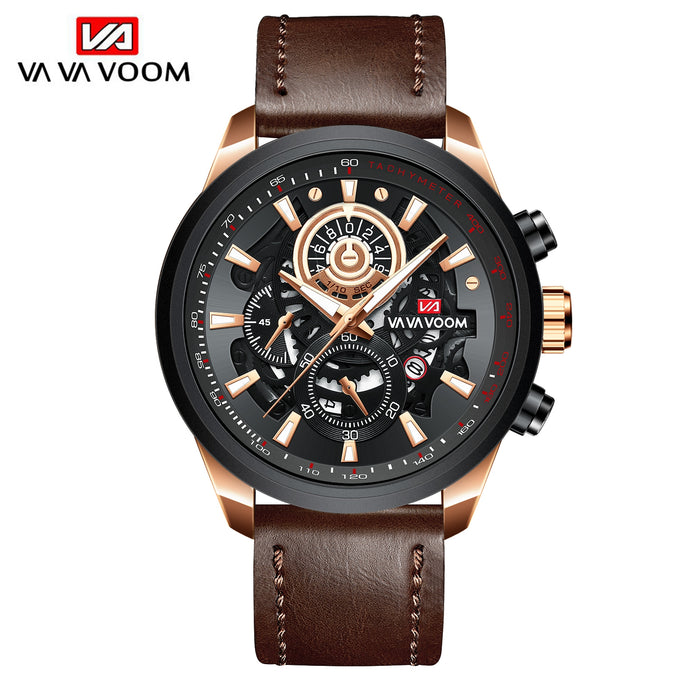 Men Watch Sports Fashion Mechanical Style Leather Business Calendar Waterproof WristWatch