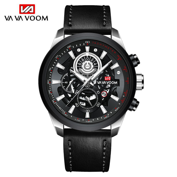 Men Watch Sports Fashion Mechanical Style Leather Business Calendar Waterproof WristWatch