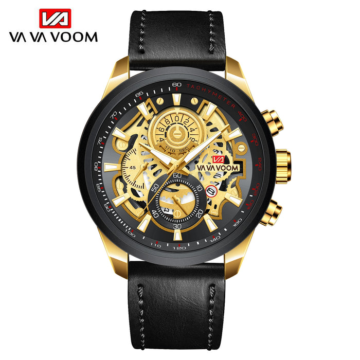 Men Watch Sports Fashion Mechanical Style Leather Business Calendar Waterproof WristWatch