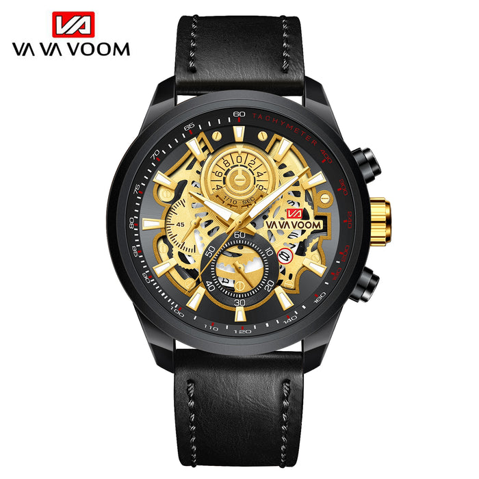 Men Watch Sports Fashion Mechanical Style Leather Business Calendar Waterproof WristWatch