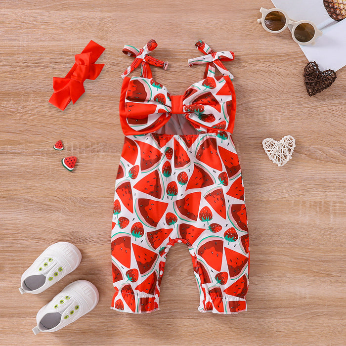 Watermelon navel exposed small sling one-piece clothes for children
