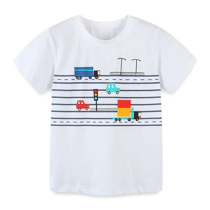 Small and medium-sized children's round neck cartoon children's T-shirt boys' T-shirt
