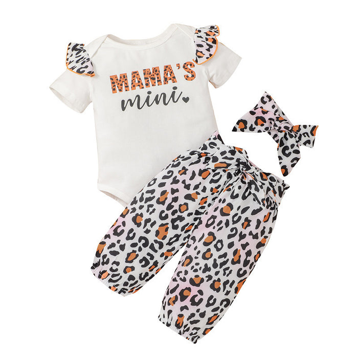 Letter waist pants leopard print three piece set