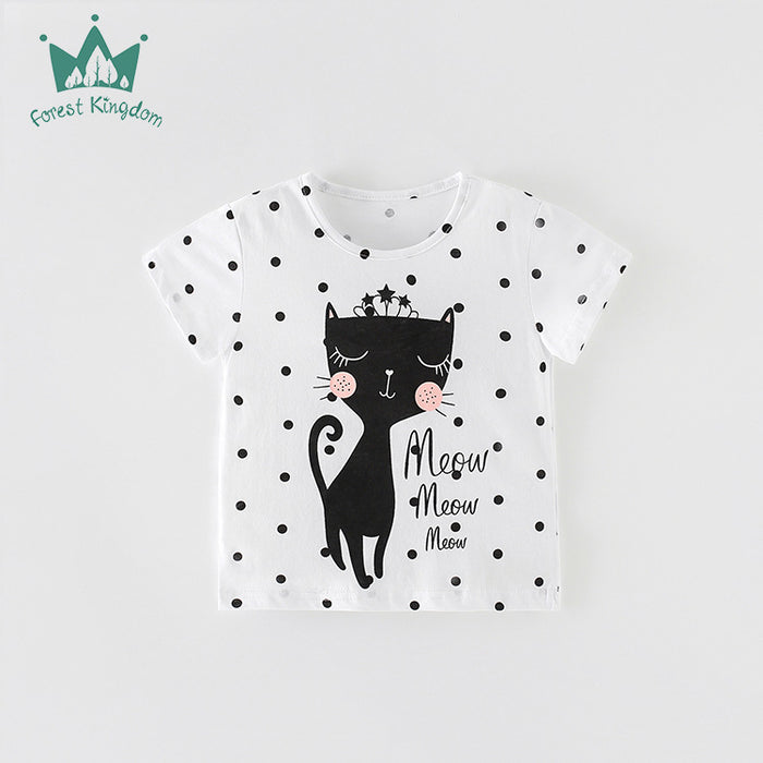 Girls' short sleeved T-shirt cotton medium and small children's round neck bottomed shirt