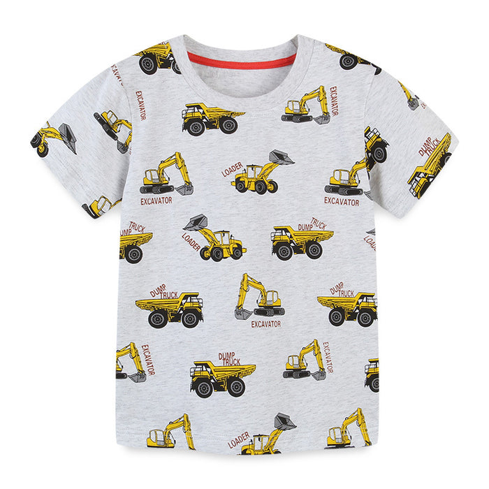 Knitted cotton medium and small children's round neck T-shirt, boys' Pullover T-shirt