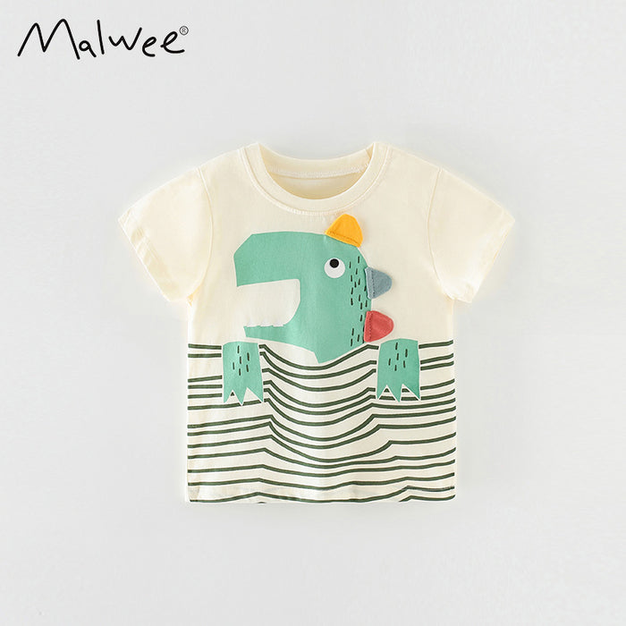 Boys' striped cartoon cotton short sleeve round neck T-shirt