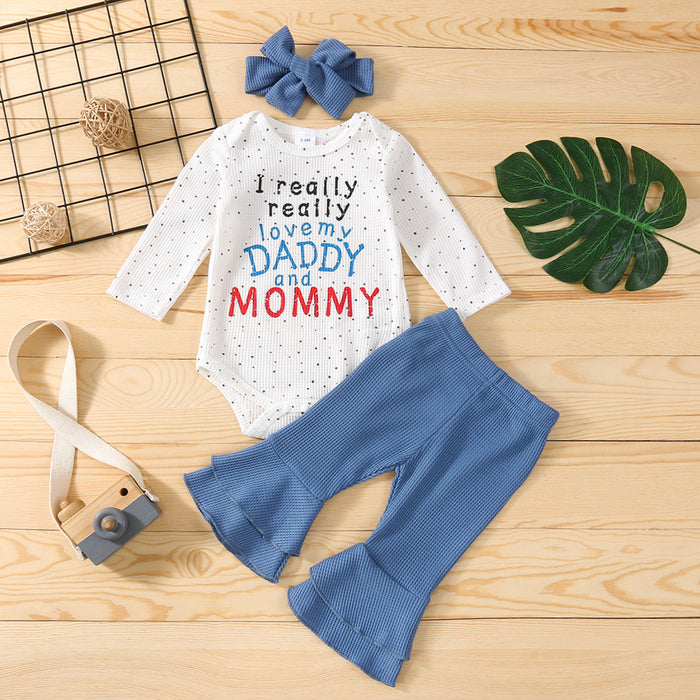 Waffle alphabet printed baby Hathaway three piece set