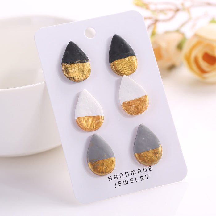 Geometric Water Drop Shape Brushed Gold Fashion Clay Earrings