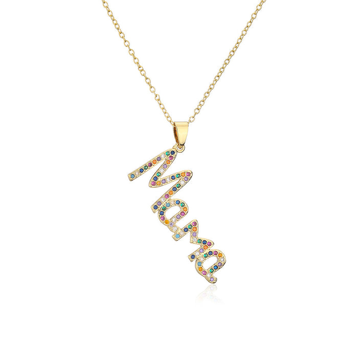 New Mother's Day Gift Gold Color Zircon Mom Pendant Necklace